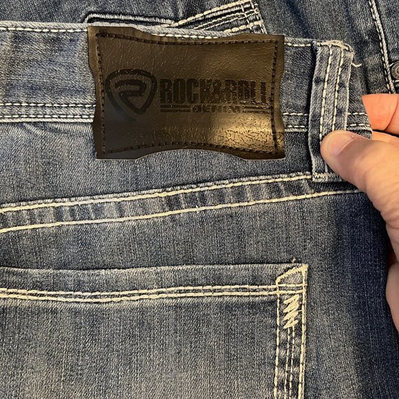 Rock & Roll Denim Regular Stackable Bootcut Jeans Mens 38W Medium Blue Cotton Bl - Picture 3 of 16